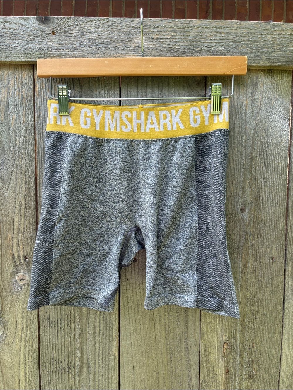 Gymshark Heather Gray Shorts with Yellow Logo Waistband
